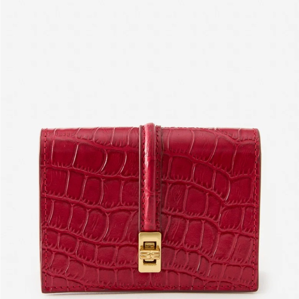 Dinah Leather Card Holder in Crocodile - Color Red